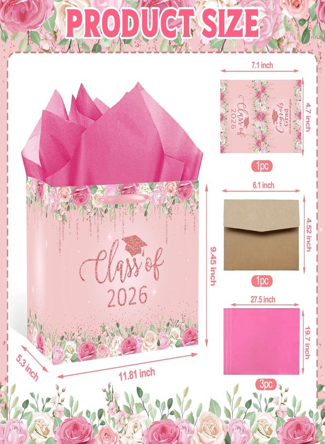 RTMISA 2026 Graduation Gift Bag with Tissue Paper and Card with Envolope Pink Grad Gift Wrapping Bag for Her, Women, Class of 2026 Graduation Party Decorations Supplies - Image 2